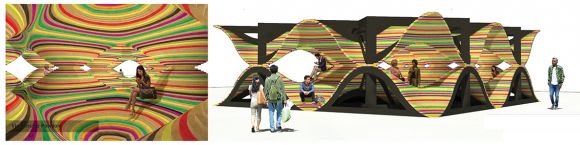 Interior and exterior perspectives. Courtesy John Kachami NGV Pavilion 2016 entry: John Kachami