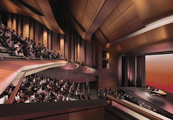 FJMT's auditorium concept design. Credit: FJMT Three designs shortlisted for Sutherland Entertainment Centre's refurbishment