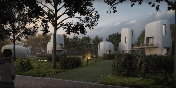 An artist’s impression of the 3D printed houses. Credit: Project Milestone An artist’s impression of the 3D printed houses. Credit: Project Milestone