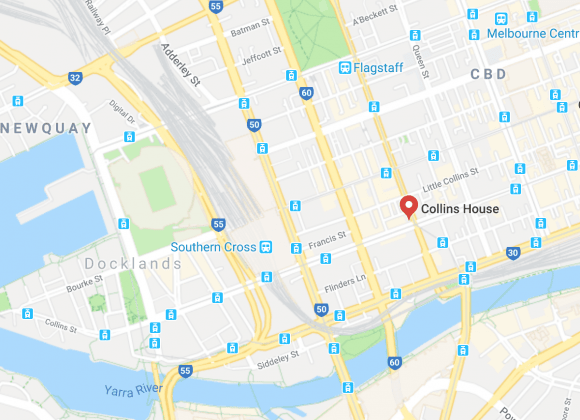 Location of Collins House, 90 Collins Street, Melbourne. Image credit: Google Maps Collins House Melbourne location