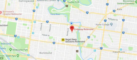 Location of Embassy Richmond. Image by Google Maps. Location of Embassy Richmond. Image by Google Maps.
