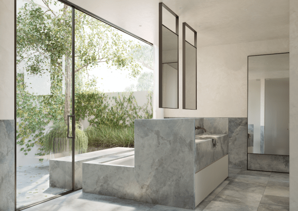 94 River Street's Tall House bathroom render. Credit: Hecker Guthrie Future Cities' Toly & Irene share more details about their latest South Yarra development