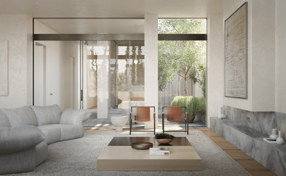 94 River Street's Tall House living room render. Credit: Hecker Guthrie Future Cities' Toly & Irene share more details about their latest South Yarra development