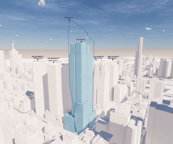 Before and after designs. Credit: Bates Smart Bates Smart release new designs for 435 Bourke Street in response to Melbourne City Council height amendment request