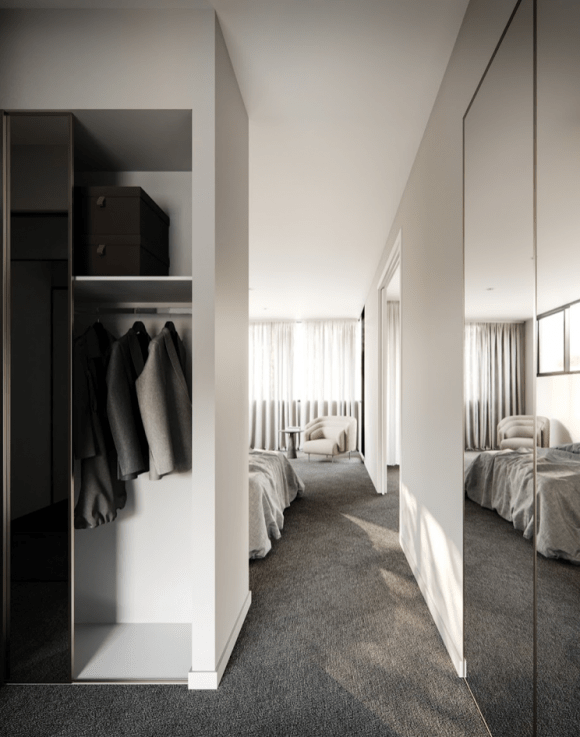 Sonnet apartment walk-in wardrobe. Victoria’s Martha Cove is set to welcome 14 new luxury townhomes