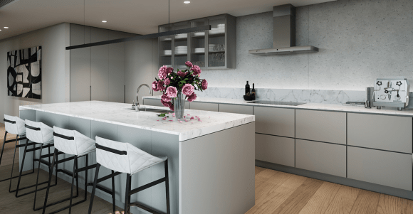VALIA apartment kitchen. Image supplied. VALIA apartments provide downsizers with the perfect lock-and-leave lifestyle in Ivanhoe