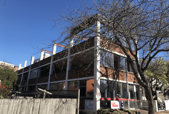 On-site construction image, current development – removal of interior fabric and reinforcement of the top floor for construction of the new penthouse level. The untapped opportunities of adaptive reuse