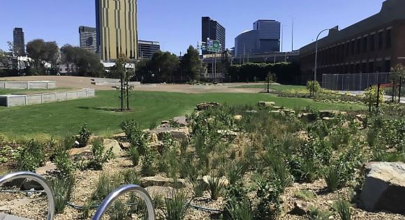 Kirrip Park forms part of the Ferrars Street Education and Community Precinct. Image: City of Port Phillip The first new park in Fishermans Bend officially opens