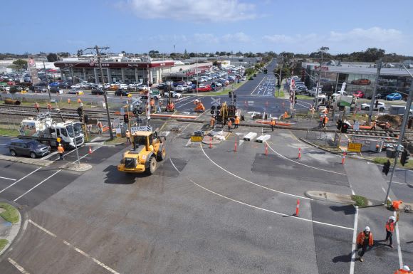 Skye/Overton Road, image - LXRA Level Crossing Removals steaming through Spring school holidays