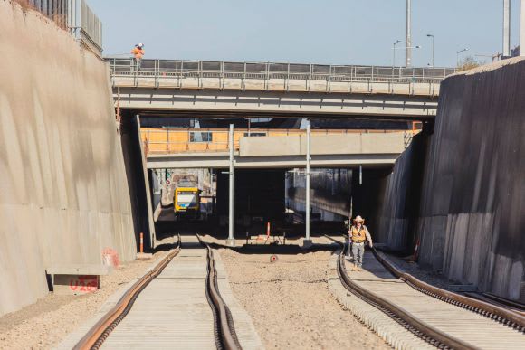 Tracks are now connected to the existing terminus at South Morang - image: LXRA South Morang extension starting to look like a railway line