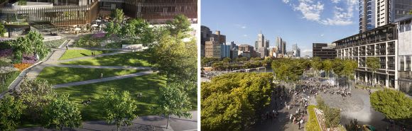 Melbourne Square + Queensbridge Street. Images: OSK Property + State Government of Victoria Southbank's new Green Spine a step closer