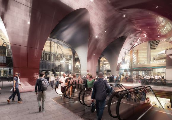 Concept for the interior of State Library Station's LaTrobe Street entry. Image: MMRA Melbourne Metro Station names revealed as Development Plans are released