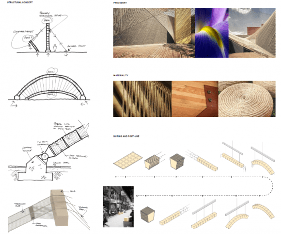 Structural concept and materiality. Image courtesy of Grimshaw Grimshaw's NGV Pavilion 2016 entry