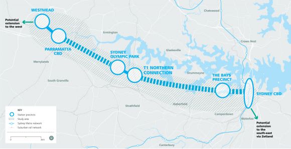 The scope of the first stage of Sydney Metro West - image: Sydney Metro NSW government announces Westmead will be a stop on the new Sydney Metro West