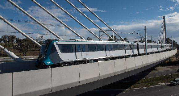 Test train crosses the Windsor Road bridge - image: Transport for NSW Sydney Metro Northwest train testing expands to Kellyville