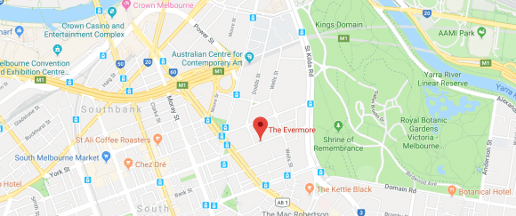 Location of Evermore, Southbank. Image by Google Maps The Evermore location