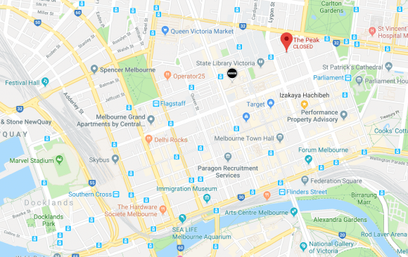 Location of The Peak at 141 LaTrobe Street, Melbourne. Image by Google Maps. The Peak location
