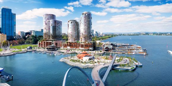 Rendering of the almost completed Towers at Elizabeth Quay by Far East Consortium. Booming Australian Suburbs according to Urban