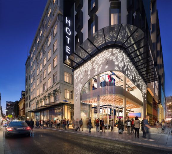 The Walk Hotel as seen from Little Collins Street. Image : Updated designs for The Walk Arcade & Hotel revealed?