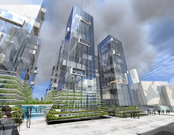 Tower view. Image courtesy Georgian Tiernan Federation Square East: an Urban Ecologies perspective