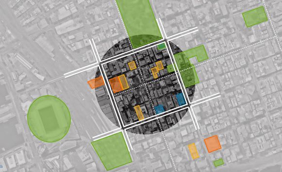 The characteristics of the chosen competition area. Image: Urban Land Institute Australia Urban Land Institute invites ideas for north-west corner of Melbourne CBD