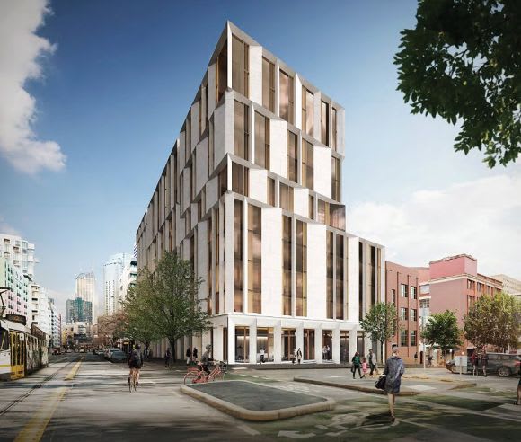 Swanston Street perspective of the development. Planning image: Hayball UniMelb adds Swanston Street to their student accommodation portfolio