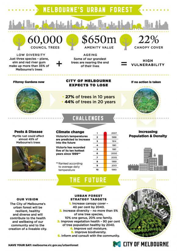 Melbourne Urban Forest Infographic. © City of Melbourne Melbourne Urban Design Meetup #1: City of Melbourne's Urban Forest Strategy