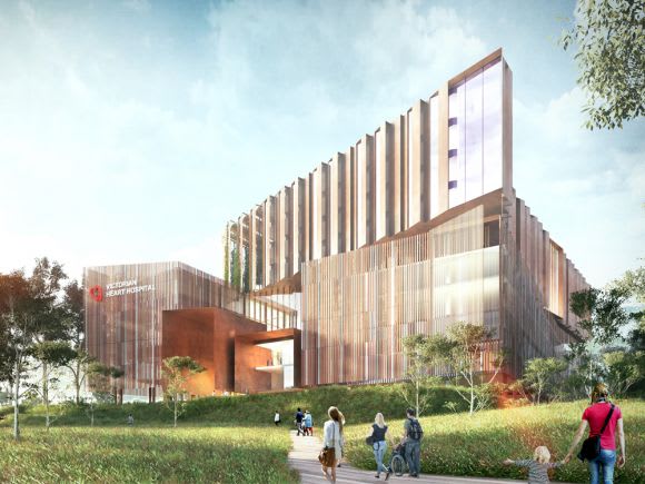 Exterior render of the new Victorian Heart Hospital - image: VHHSBA John Holland to build the new Victorian Heart Hospital