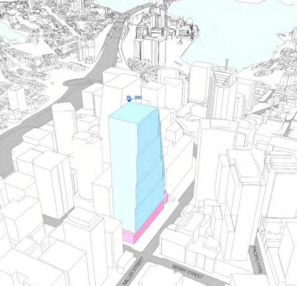 Building envelope for the over station development concept at Victoria Cross - image: Transport for NSW Victoria Cross over station development concept application on exhibition