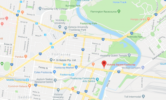 Location of Victoria Square, located a kilometre from Footscray Central. Image by Google Maps. Victoria Square location
