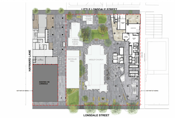 Wesley Place Master Plan. Planning Image: COX Architecture Wesley Place begins construction as CoM planners endorse stage two of the project