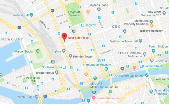 Location of West Side Place, Melbourne CBD. Image by Google Maps. West Side Place location