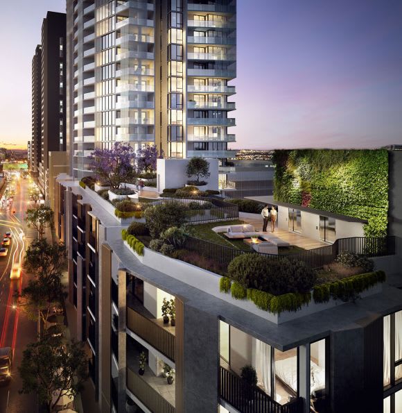 West Village resident garden podium. Image supplied. Parramatta’s West Village tops out at 40 levels