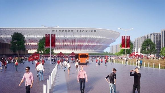Render of proposed Wyndham Stadium. Image: Grand Central Tarneit Precincts and developments that will drive public transport patronage growth in Melbourne's West