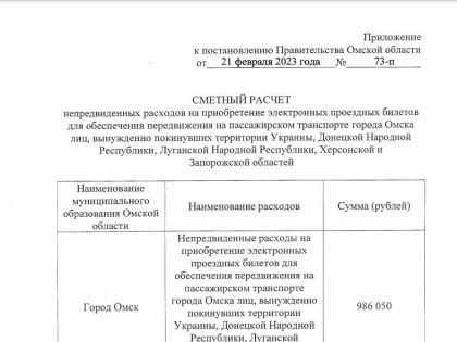 Правительство Омской области выделит около 1 млн рублей на проездные для беженцев