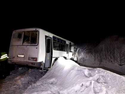 Автобус с рабочими внутри съехал в канаву в Новосибирской области