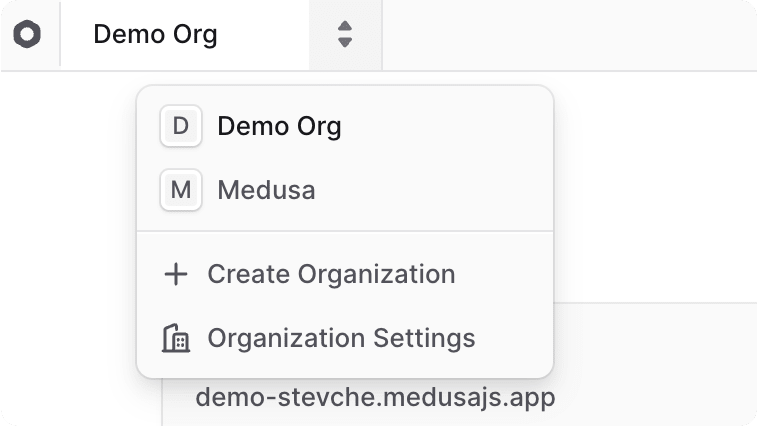 Organization switcher at the top left of the Cloud dashboard
