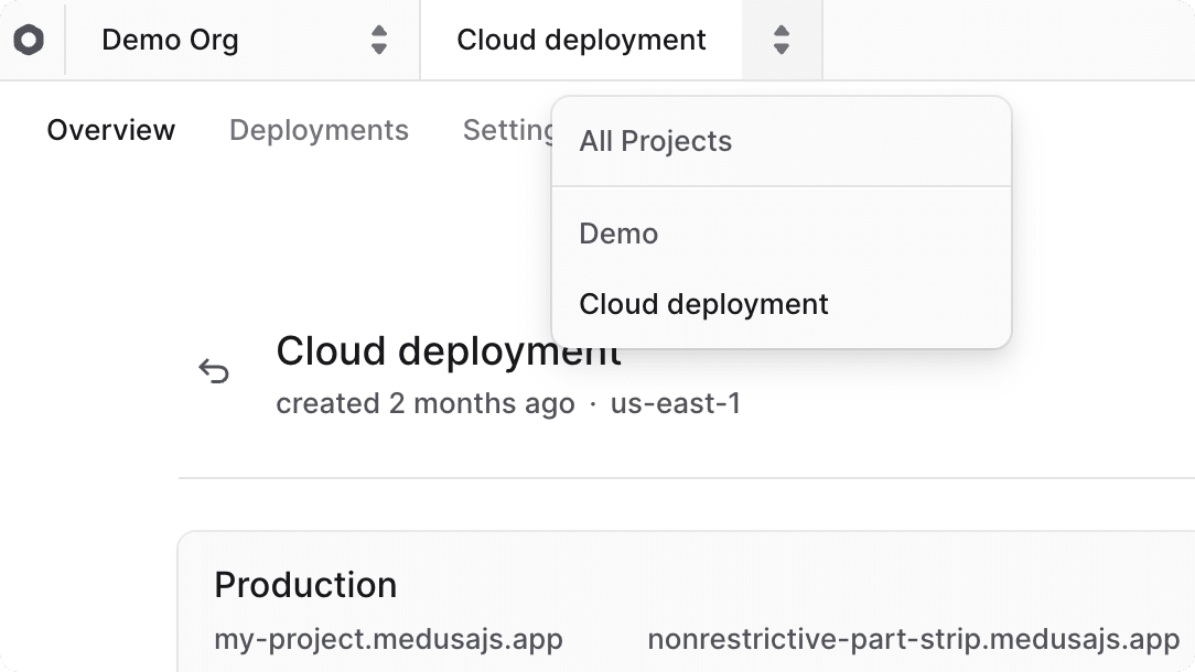 Project switcher at the top left of the Cloud dashboard