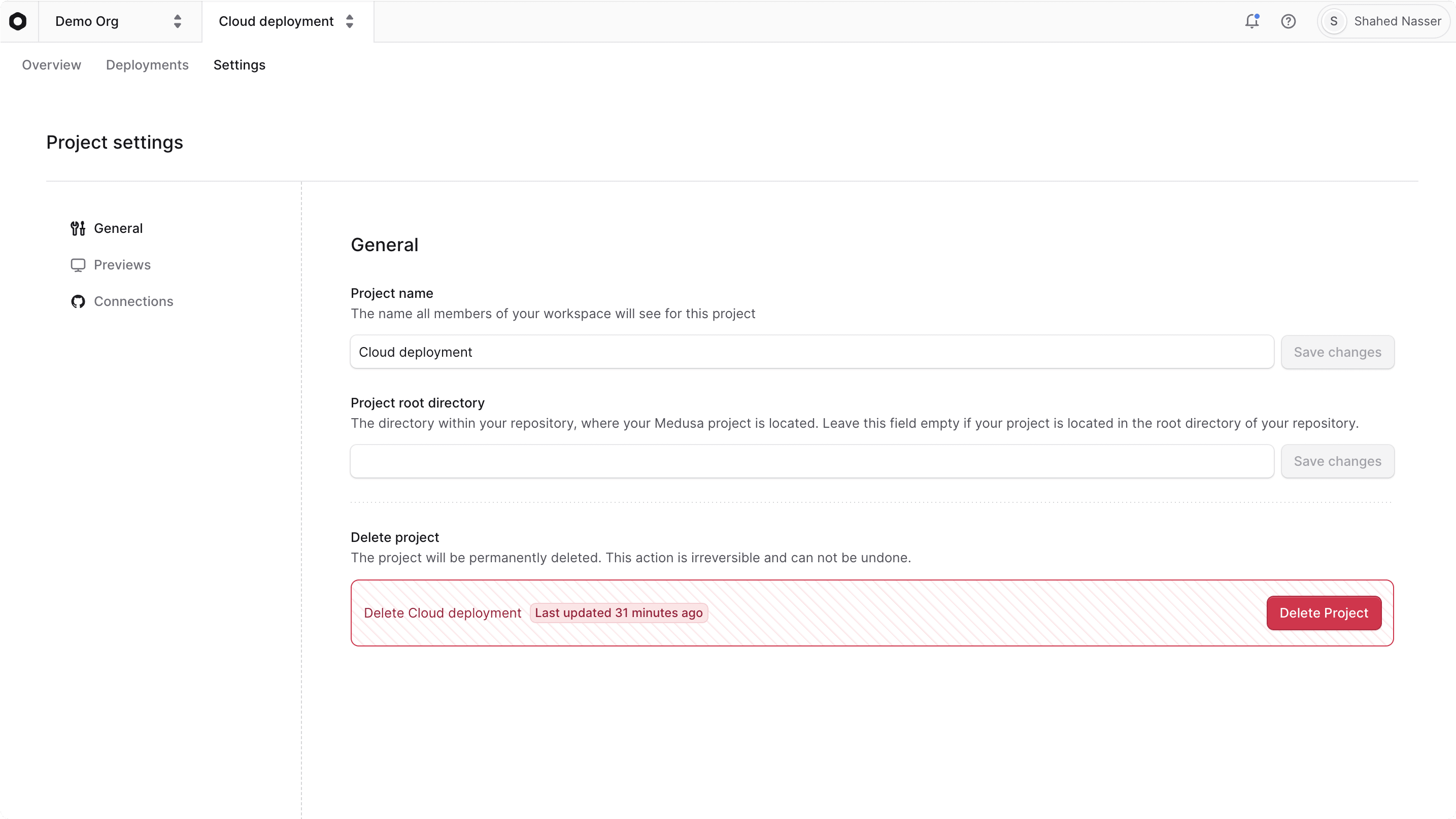 The project settings with the General tab selected