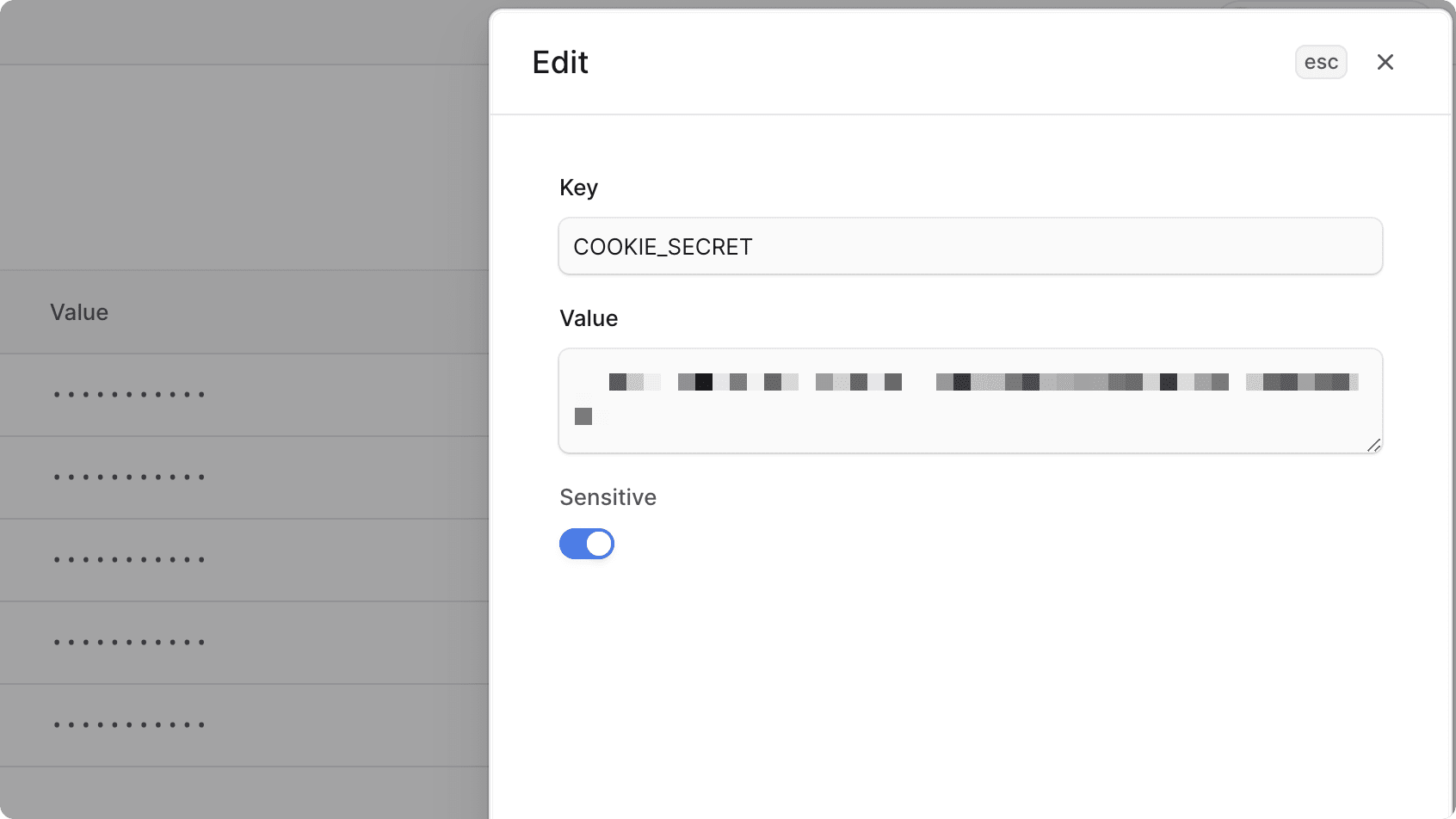 Edit environment variable side window
