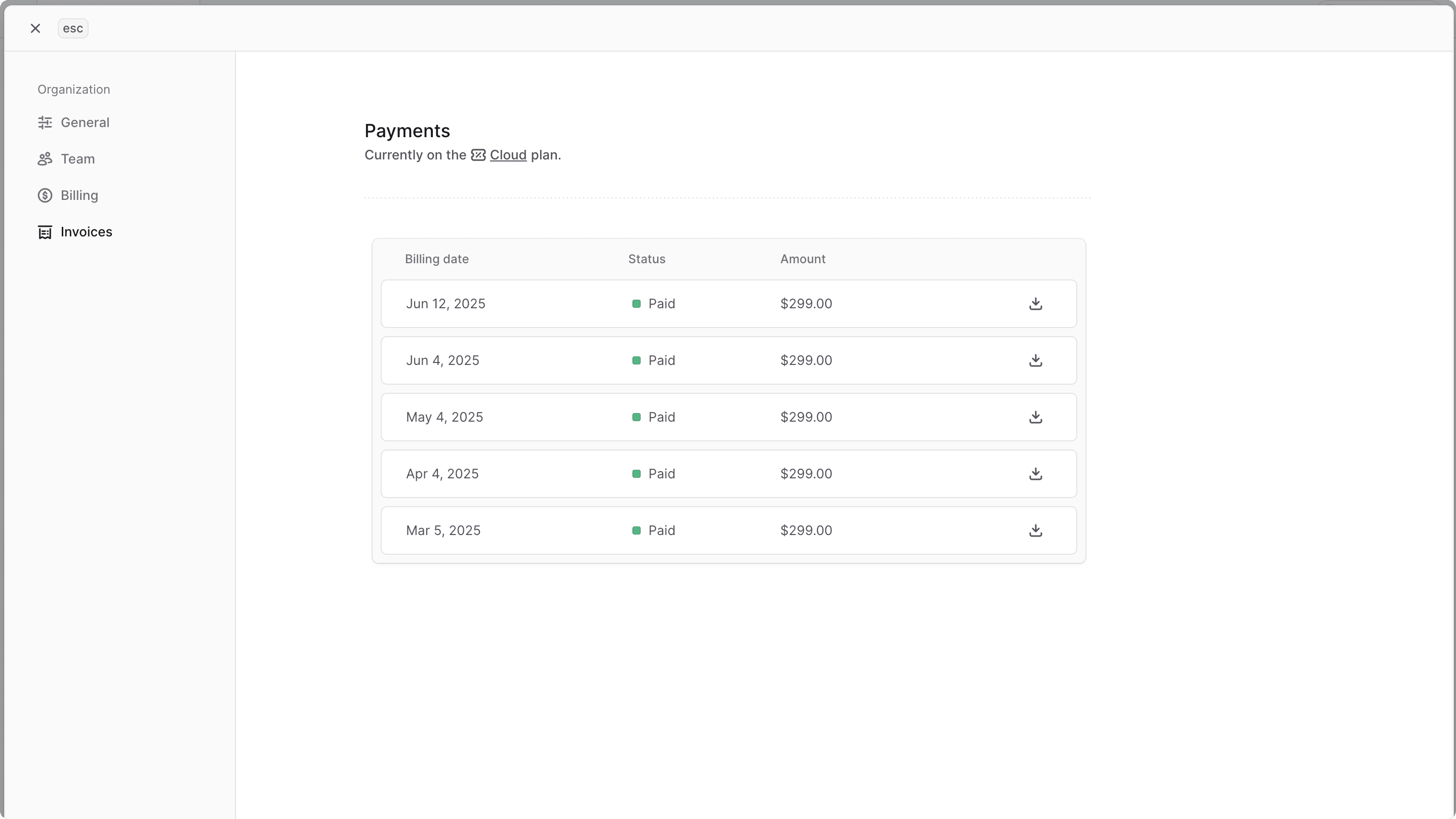 Invoices section in the Invoices settings