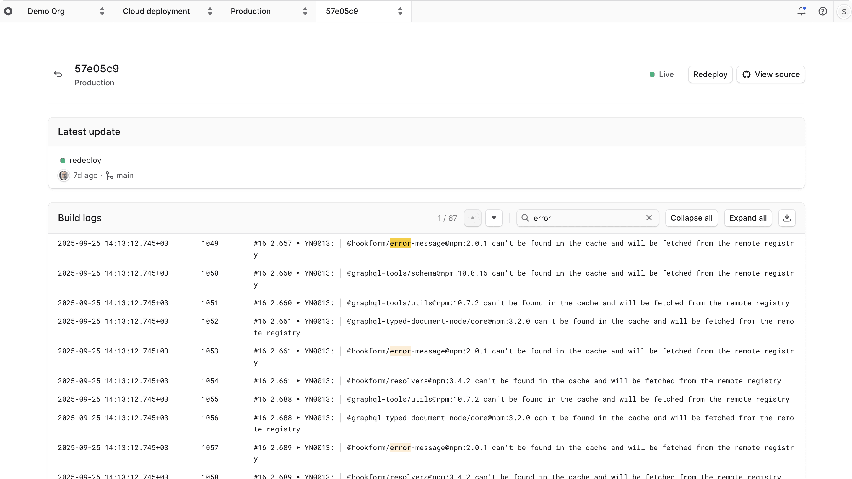 Search Build Logs with results highlighted