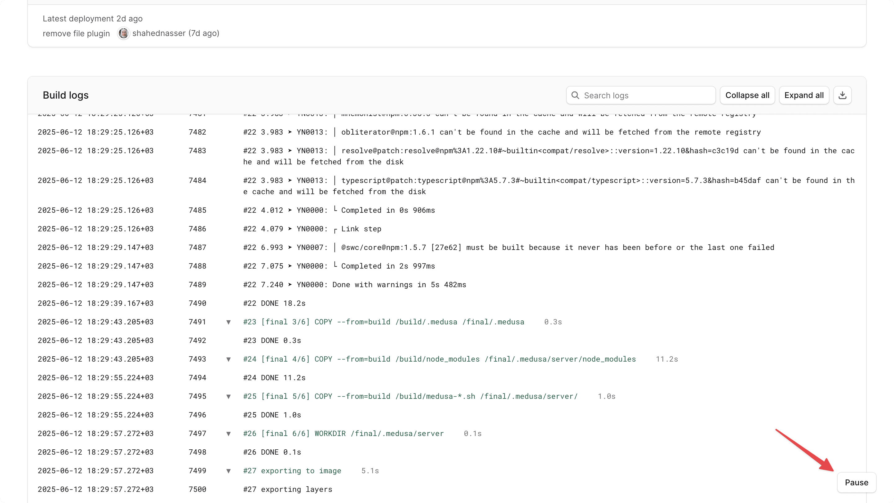 Pause button at the bottom right of the page