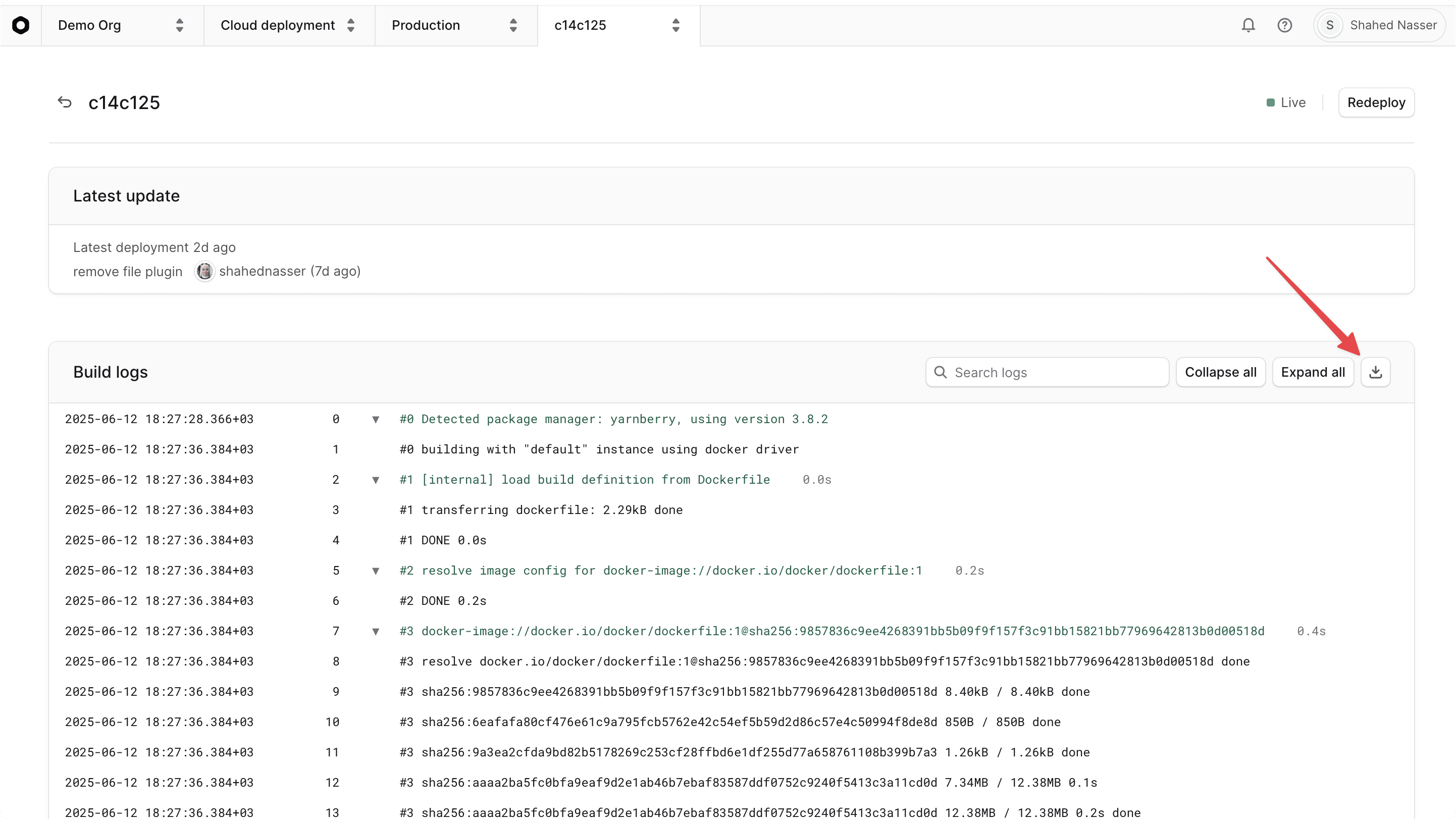 Download Build Logs button