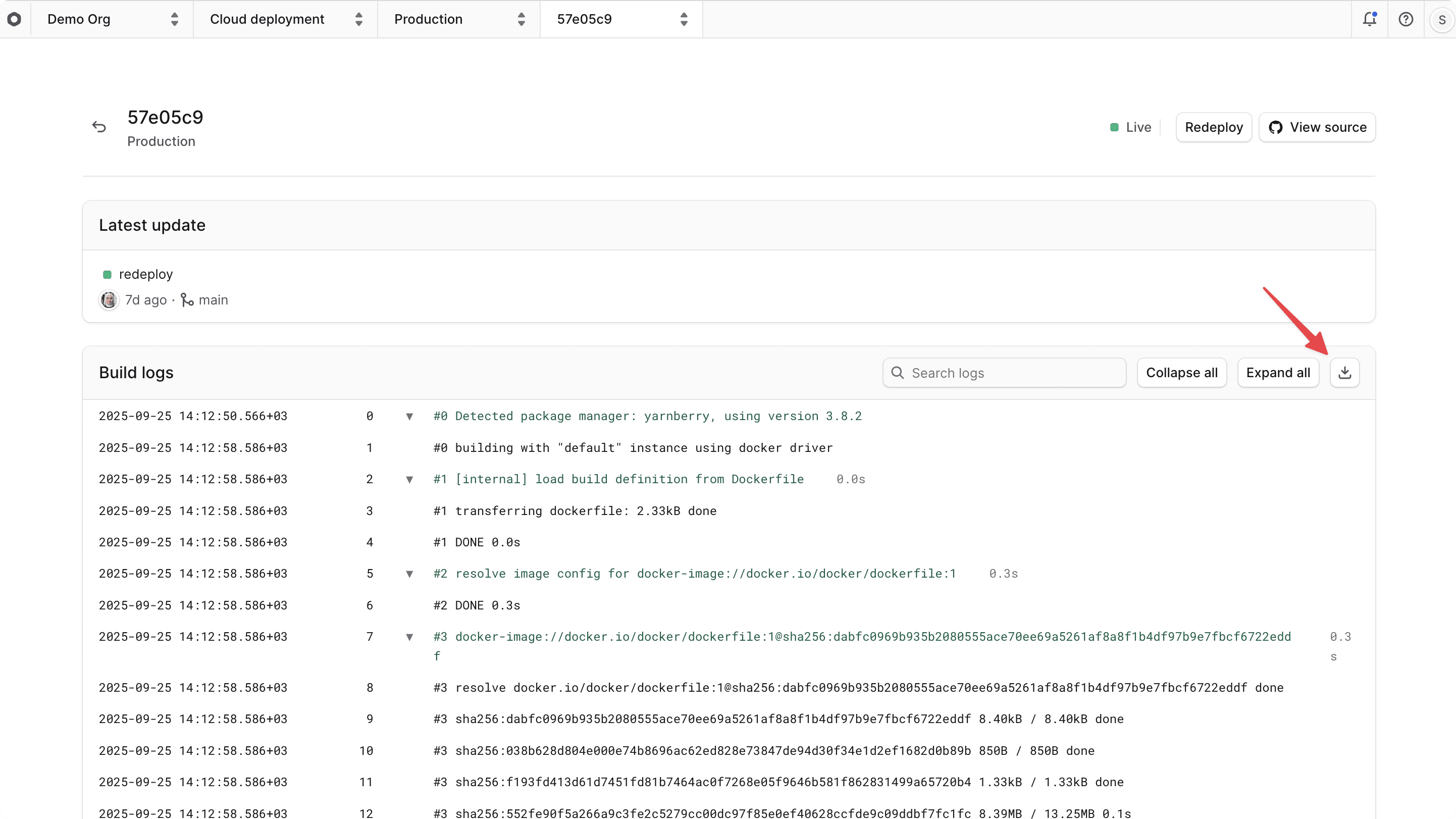 Download Build Logs button