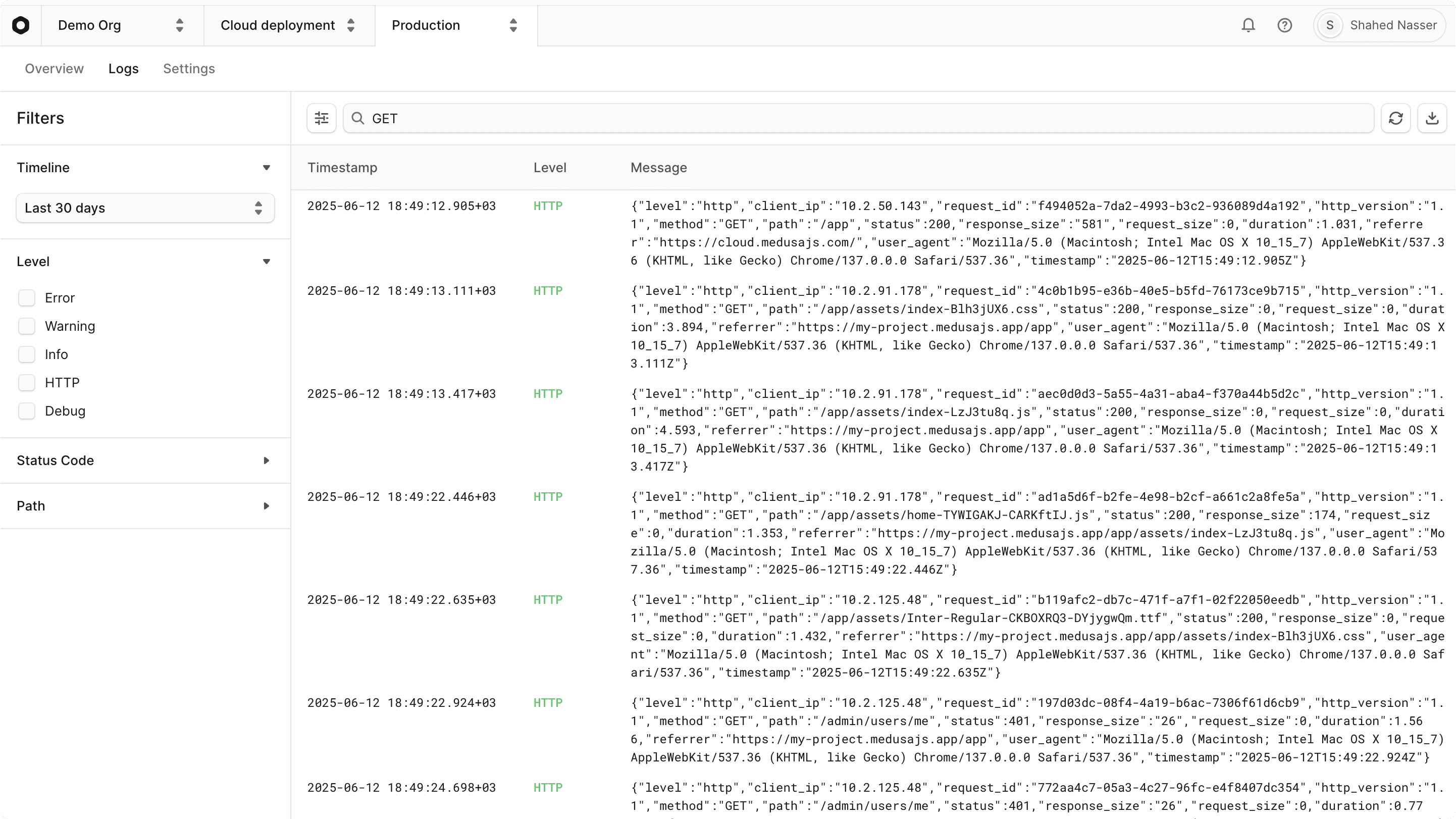 Search Runtime Logs