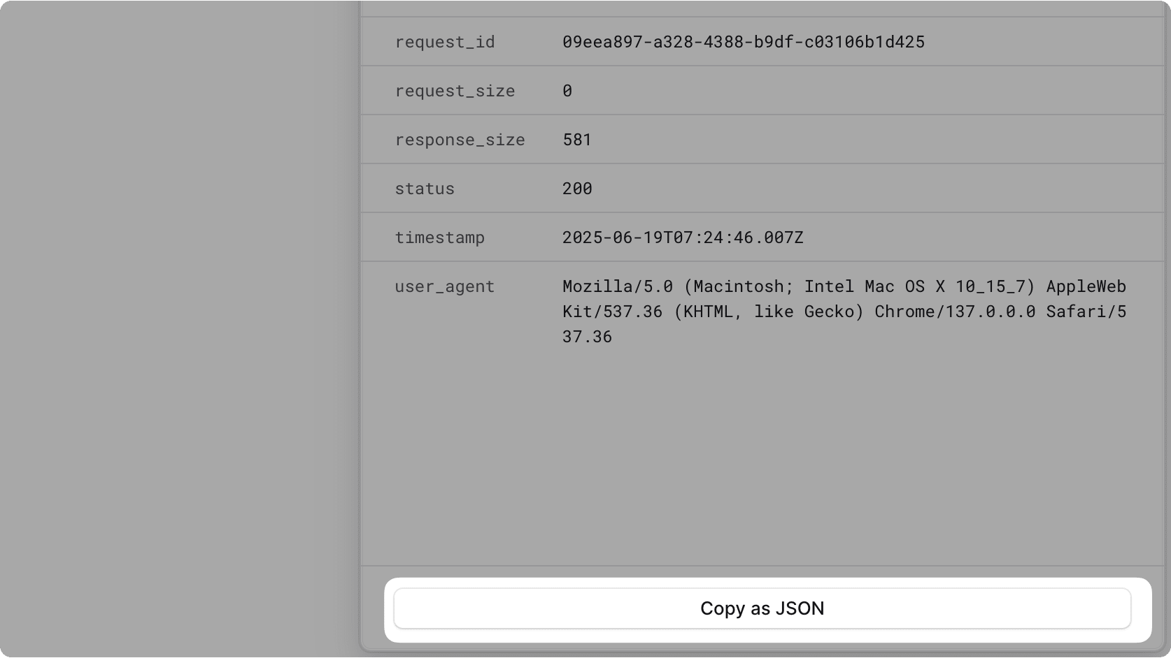 Button at the bottom of the logs details sidebar