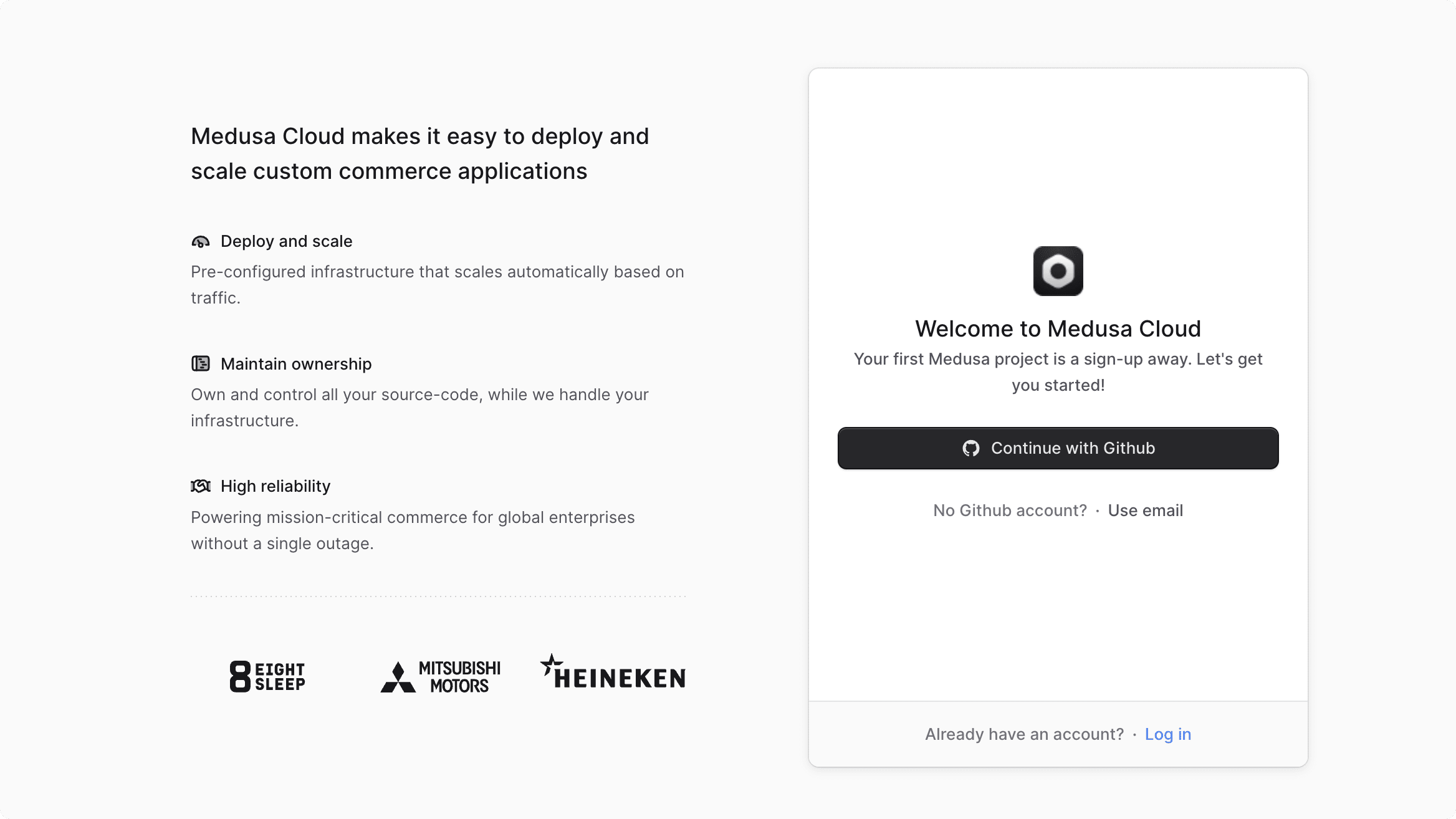 Sign up page with GitHub and email options
