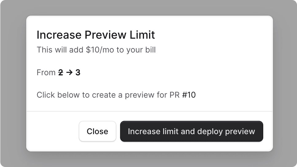 Provision preview environments pop-up in the project dashboard