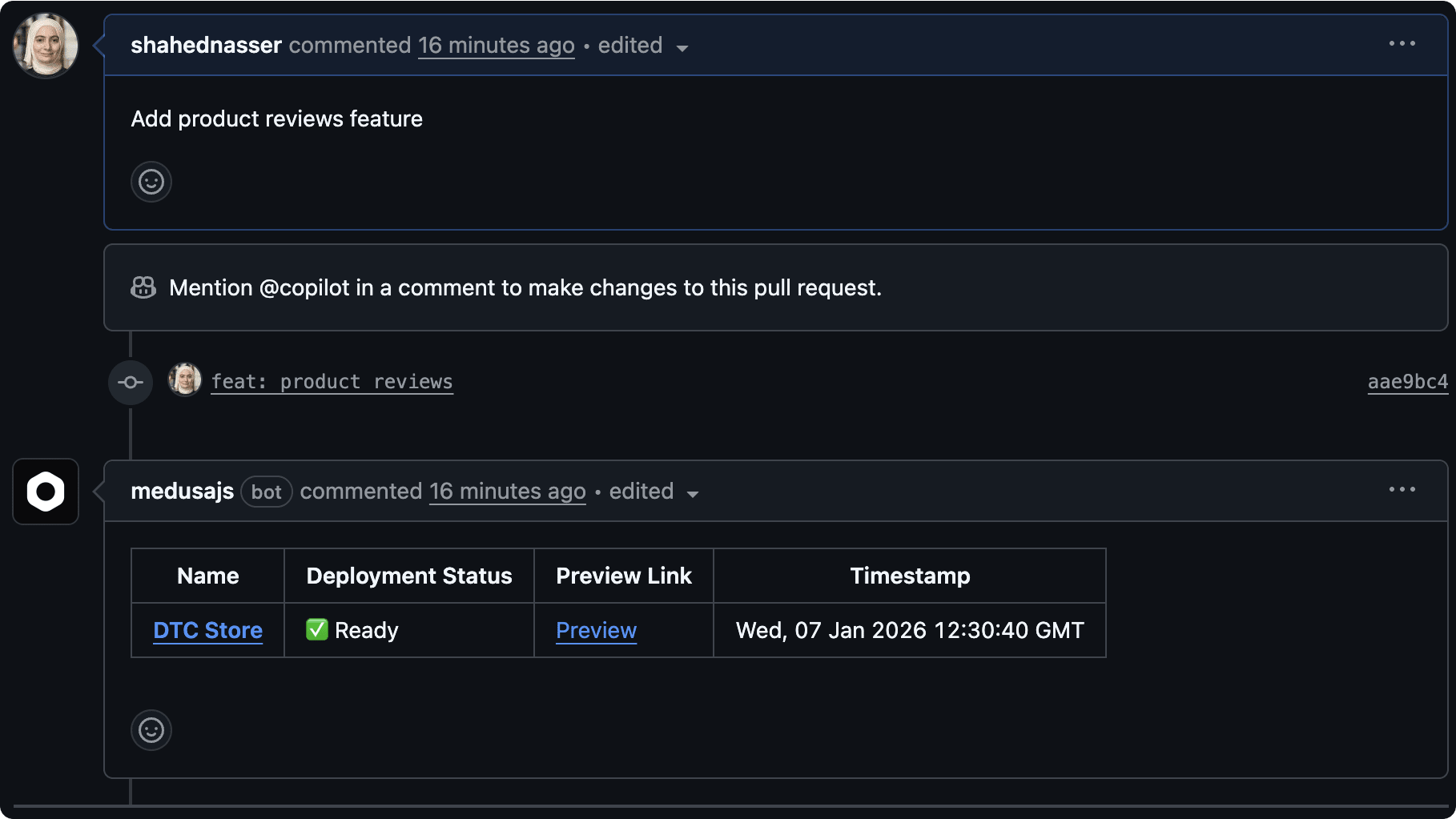 Preview environment deployment comment in GitHub PR